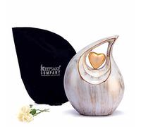 KEEPSAKE COMPANY Urna Grande en Forma de lágrima Blanca Dorada con corazón Dorado para Cenizas humanas Masculinas - Urna para Hombres y Mujeres Adultos -2,5 litros, lágrima Dorada Blanca