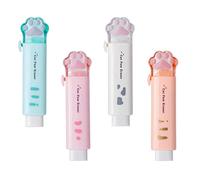 Keepsweat 4 gomas de borrar con forma de pata de gato, retráctiles de goma para escribir y dibujar (rosa, azul, blanco, naranja)