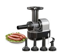 Keerain Picadora de Carne Eléctrica, Trituradora de Alimentos, Embutidora de Chorizos con 3 Tubos de Relleno y 1 Tubo para Albóndigas - Máquina Automática para Hot Dogs, Pollo, Salchichas y Más