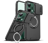Keero Funda Compatible con OPPO Reno 14，Carcasa con Soporte Giratoria 360°,Carga magnética Cubiertas Estuche Completo para Lentes de Cámara Anti-Choque Anti-Arañazos Caso-Negro