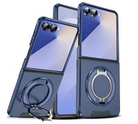 Keero Funda Compatible con Samsung Galaxy Z Flip7，Carcasa con Soporte Giratoria 360°,Carga magnética Cubiertas Estuche Completo para Lentes de Cámara Anti-Choque Anti-Arañazos Caso-Azul