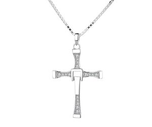 KEERSONG Collar con colgante de cruz inspirado en Vin Diesel de The Fast and The Furious - Cadena unisex de plata de ley 925 con cadena de caja, 3 longitudes (50 cm, 60 cm, 70 cm)(16G(GIRL),70CM)