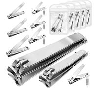 Keeshibao Kit de cortaúñas grandes para los pies y las manos para hombres y mujeres mayores, juego de 10 piezas de acero inoxidable con mango largo para el cuidado de uñas, cortaúñas a granel para