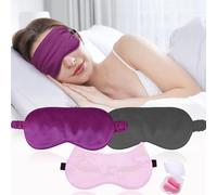 Keeshibao Paquete de 3 máscaras de seda para dormir, antifaz para dormir, para mujeres, hombres y niños (paquete familiar), fundas opacas para dormir en avión, incluye tapones para los oídos y bolsa