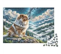 Keeshond Rompecabezas de Papel Grueso Collie en Acantilado de Montaña Rocosa por la Noche, Regalo de Amigo Invisible Relajante para Adultos Mayores 52x38cm/1000 Piezas