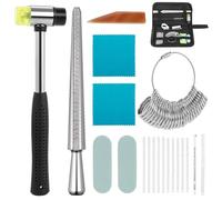 KEESIN 20 herramientas de medición de tamaño de anillo herramientas de medición de tamaño de anillo kits de reparación con anillo mandril martillo de goma tamaño de anillo herramientas de pulido