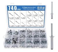 KEESIN 740 remaches ciegos de 6,4 mm/6 mm/5 mm/4 mm/3,2 mm remaches ciegos de aluminio remache de cabeza de cúpula de extremo abierto, remaches de tracción de núcleo para maquinaria de muebles