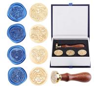 KEESIN Set de Sellos de Cera,4PCS Cabeza de Sello de Cera Removible y 1 PCS Mango de Madera Set de Sello de Cera Kit de Sello para Regalo Creativo, Sobres Invitaciones Tarjetas Invitación de Boda