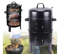 KEESUNG Barbacoa para ahumador, barbacoa 3 en 1, barril de carbón, barbacoa multifunción, redonda