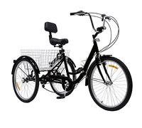 KEESUNG Triciclo de 24 pulgadas para adultos, 24" 7 velocidades triciclo adulto 3 ruedas bicicleta negro plegable triciclo adulto triciclo con cesta, lámpara, respaldo trasero y portavasos