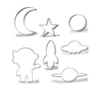 Keewah Juego de cortadores de galletas espaciales, cohete, astronauta, ovni, luna, Saturno, estrella, planeta, 7 piezas, acero inoxidable