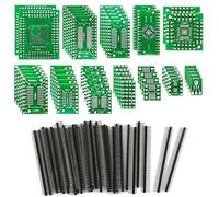 KeeYees 12 Tipos SMD a DIP Placa Adaptadora PCB Kit SOP8 SOP10 SOP14 SOP16 SOP20 SOP24 SOP28 0402/0603/0805 SMT SOT89/SOT223 TQFP100 QFN32 QFN44/48 con 40 piezas 2.54mm Pin Header