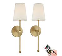 KEFA Aplique de pared con pilas, sin cableado, para dormitorio, estudio, vestíbulo, entrada, pasillo, sala de estar, cuarto de baño, estilo industrial rústico con pantalla de tela blanca