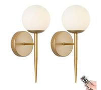 KEFA Lámpara de pared de estilo Mid Centry, moderna lámpara de pared inalámbrica dorada y blanca, lámpara de pared sin cable remota para dormitorio, tocador de baño, sala de estar, pasillo, Stai