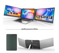 KEFEYA Monitor Portátil 14.1”, 0.9 kg Extensor de Pantalla para Portátil Ultrafino FHD 1080P, Soporte Giratorio Mejorado, Plug & Play para Mac/Win/Android/HUAWEI, Monitor Triple de Viaje FHD 13”-17.3”
