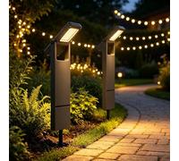 kefflum Lamparas Solares Exterior Jardin, Luces Solares Led Exterior Jardin Suelo 300LM/100LM con 24 Led, Baliza Solar Exterior 2500K-3500K Blanca CáLida, IP65 Para Caminos Patios y CéSped (2 Piezas)