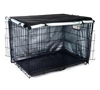 kefit Funda Duradera para Jaula de Perro de Doble Puerta, Funda Impermeable para Jaula de Perro Anti-UV, para Jaula de Perro de 24 a 48 Pulgadas, Color Negro