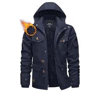 KEFITEVD hombres abrigo de invierno chaqueta de carga forrada chaqueta de trabajo térmico parka con múltiples bolsillos chaqueta con capucha chaqueta de abrigo cálido hombres azul oscuro