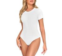 Kefiyis Body Mujer Body Manga Corta Mujer Cuello Redondo Bodies Elegante Elástica Bodysuit con Snap Para Casual Oficina Vestimenta y Estilo de Capas Blanco S