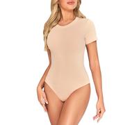 Kefiyis Body Mujer Body Manga Corta Mujer Cuello Redondo Bodies Elegante Elástica Bodysuit con Snap Para Casual Oficina Vestimenta y Estilo de Capas Nude S