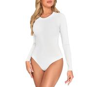 Kefiyis Body Mujer Body Manga Larga Mujer Cuello Redondo Bodies Elegante Elástica Bodysuit con Snap Para Casual Oficina Vestimenta y Estilo de Capas Blanco S