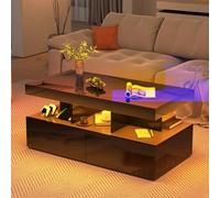 KEFSR Mesa de Centro con LED, 2 Cajones y Almacenamiento, Control por App Bluetooth para Salón, Medidas 104x53x46 cm (Negro, 103 * 53 * 46 cm)