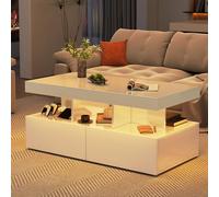 KEFSR Mesa de Centro con LED, 2 Cajones y Almacenamiento, Control por App Bluetooth para Salón, Medidas 104x53x46 cm (Blanco, 103 * 53 * 46 cm)