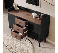 KEFURNI Armario de cocina, armarios con dos puertas correderas a rayas y tres cajones, moderno aparador de madera con estantes ajustables, adecuado para cocina y sala de estar