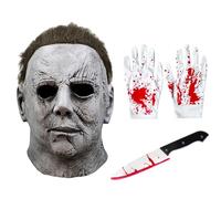 Kefyvbdj Máscara Michael Myers Halloween con Guantes y Cuchillo, Máscaras de Látex Terror con Pelo, Mask Carnaval Horror Cosplay, Ideal para Combinar con el Disfraz de Michael Myers