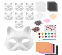 KEGAJEGA 8 mascarillas para Gatos con Piel de Kuns Ojos de Malla Mask de Papel para Colorear, máscara de Gato para Halloween, Carnaval, Juegos de rol, Fiesta de Disfraces