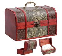 KEGAJEGA Baúl del tesoro de madera, 26 x 16,5 x 16 cm, cofre del tesoro de madera, grande, retro, con hebilla de mano, para tarjetas de felicitación, sobres, sellos, fotografías, joyas, conchas