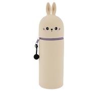 KEGAJEGA Estuche de silicona 2 en 1 con dibujos animados, de silicona, para el colegio, telescópico, para niños y niñas, Conejo Gris, No