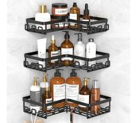 Kegii 3 Piezas Estanteria Baño Esquinero - Estanteria Ducha Sin Taladro Negro Organizador Baño Esquinera Acero Inoxidable