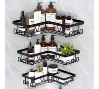 Kegii Estanteria Baño Esquinera - Estanteria Ducha sin Taladro, Organizador Baño Rinconera(Negro, Aacero Inoxidable, 3 Paquetes)