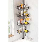 KEGII Estantería Ducha Telescópica 4 Cestas Esquina Estante Ducha, Negro | Estanteria Baño, Altura Ajustable 63.5-290 cm, para Bañera y Baño, Gancho en U, Portajabón y Portamaquinillas de Afeitar