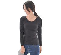 KEHUAN Camiseta Básica con Relleno De Sujetador, Camiseta De Manga Larga para Mujer, Sujetador Integrado, Camisetas Casuales Suaves Y Transpirables,Black-L