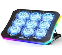 KeiBn Almohadilla enfriadora mejorada para laptop para juegos con 9 ventiladores RGB silenciosos, almohadilla de refrigeración para portátiles de 15.6 a 17.3 pulgadas con 7 soportes de altura, 2