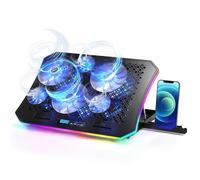 KeiBn Upgarde - Almohadilla de refrigeración para Laptop, Luces RGB, 6 Ventiladores para portátiles de 15.6 a 17.3 Pulgadas, 7 Soportes de Altura, 10 Modos de luz, 2 Puertos USB, Uso de Escritorio o
