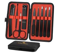 Keiby Citom Pinzas Profesionales y Cortauñas Set 9 Piezas Cejas Kit de Pinzas de Precisión-Desplumador de Cejas de Acero Inoxidable con Estuche de Cuero（Negro/Rojo）