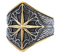 keigtuxh Anillo de estrella de brújula vikinga para hombre, anillo de escudo de octagrama nórdico, de acero inoxidable, joyería de protección vintage para motociclistas