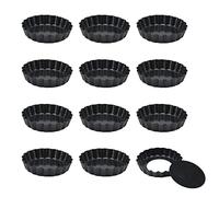 KEILEOHO 12 Moldes Pequeños de Repostería de 4 Pulgadas, Moldes de Tarta Pequeños Desmontables para Hornear, Cocinar, Negro