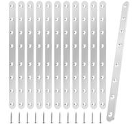 KEILEOHO 12 Unidades de Pletinas Metálicas Planas de 293 x 19 mm, Conectores Planos de Acero Inoxidable, Placas Perforadas de Conexión de Metal para Muebles de Madera, 8 Agujeros, Color Plateado