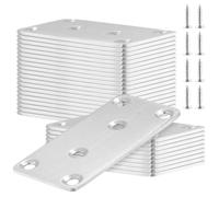 KEILEOHO 30 Unidades de Pletinas Metálicas Planas Perforadas de 80 x 40 mm, 6 Agujeros, Conectores Planos de Acero Inoxidable, Chapas Perforadas, Escuadras Metálicas para Muebles de Madera