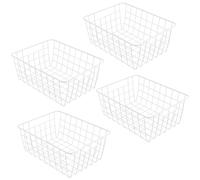 KEILEOHO 4 Cestas de Almacenamiento de Rejilla de Alambre Metálico, 28 x 22 x 12 cm, Cestas de Almacenamiento de Alambre para Baño, Cocina, Color Blanco