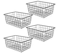 KEILEOHO 4 cestas de rejilla de almacenamiento de 28 x 22 x 12 cm, cesta de metal, cesta de almacenamiento de alambre, cesta de baño de metal, diseño de alambre abierto, cesta de metal negra, pequeña,