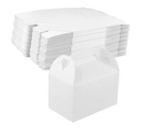 KEILEOHO 50 cajas de regalo blancas pequeñas con asa, 16 x 9,5 x 9,5 cm, caja de regalo de cartón blanco, caja de regalo para fiestas, bodas, dulces, pasteles