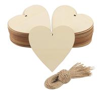 KEILEOHO 80 corazones de madera de 10 cm, corazón de amor de madera de 4 pulgadas con 80 piezas de cordel natural de 30 cm, recortes de madera de corazón con agujero para manualidades, bodas,