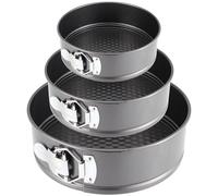 KEILEOHO Juego de 3 moldes redondos desmontables para tartas, 16/18/20 cm, a prueba de fugas, redondos, con base extraíble y cierre de metal, para tartas, pan, queso, color negro