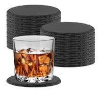 KEILEOHO Juego de 30 posavasos redondos de pizarra, 10 cm, posavasos redondos de pizarra, placa de pizarra para vasos, tazas de cerámica, color negro