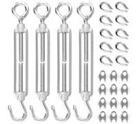 KEILEOHO Juego de tensores de cuerda de 26 piezas, 4 tensores de acero inoxidable + 12 abrazaderas de cable de alambre + 10 guardacables, tensor ajustable M6 de 145 mm, tensor de alambre de acero